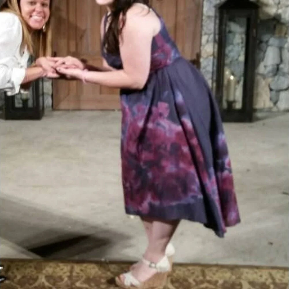 Lela Rose Purple Watercolor Satin Dress - Picture 3 of 6